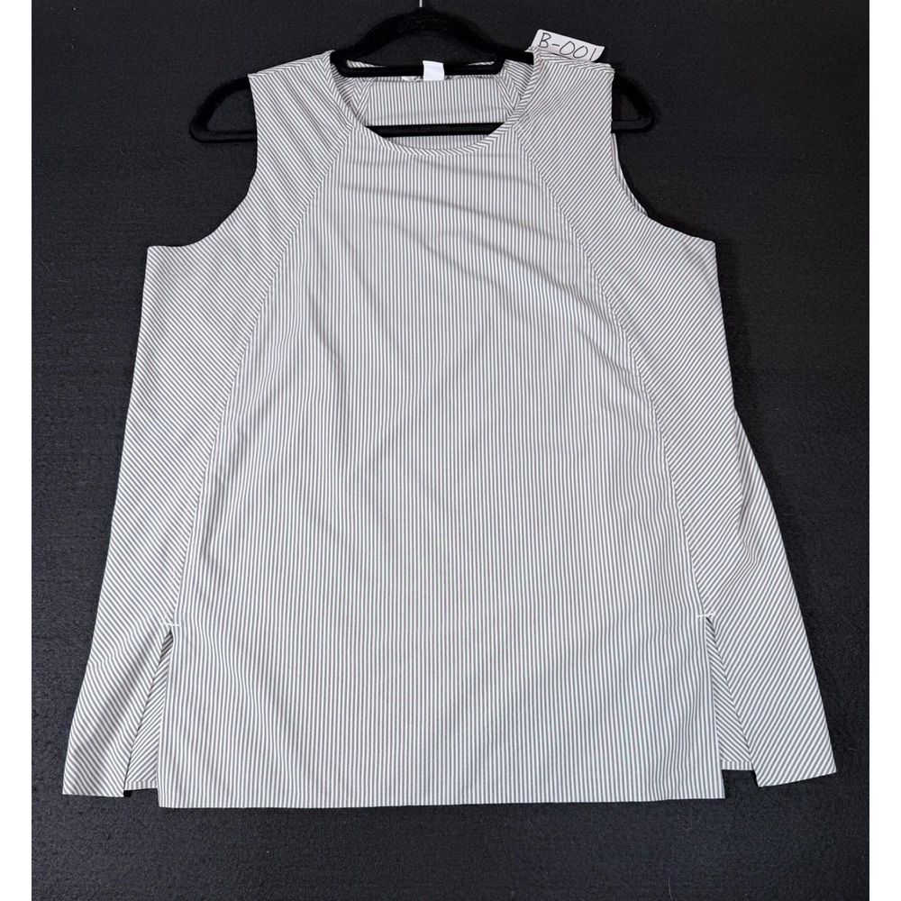 Athleta Zephyr Refined Tank Top Large White Gray Pinstripe Sleeveless Shell L